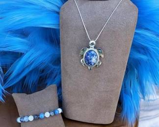 Sodalite Sea Turtle Necklace With SemiPrecious Stone Bracelet Tested