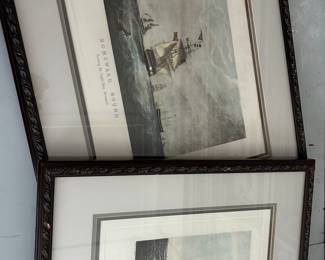 Pair of vintage schooner prints beautifully framed
