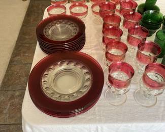 cranberry glass and green glass