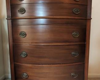 Mahogany Bowfront Tall Chest Of Drawers, Vintage