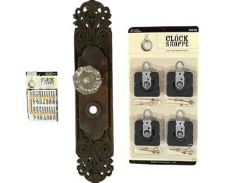 Antique Brass Door Plate with Glass Nob with Clock Numbers and Quartz
