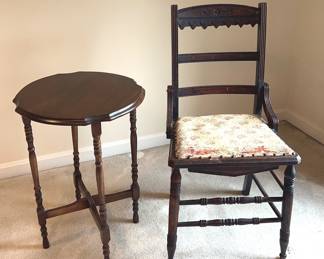 Carved Back Chair And Side Table