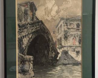 Vintage Venetian Bridge Print Signed