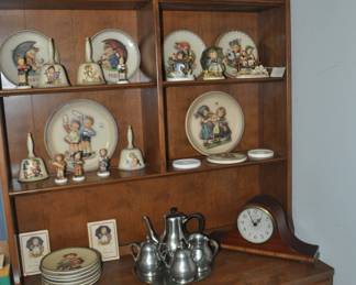 Ethan Allen hutch and Hummel plates,bells and figurines