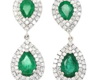 6ct Emerald and Diamond Earrings 18K