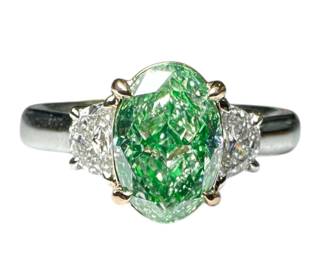 GIA 1.5CT Natural Green Diamond Ring 18K