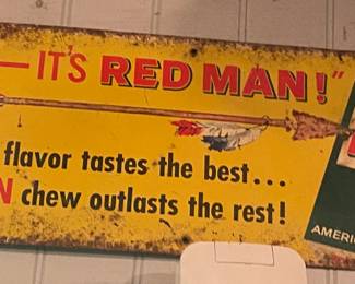 Old Red Man Tobacco Tin Tacker Sign