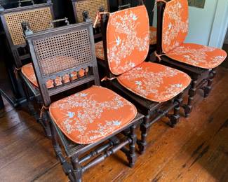 Set of 6 Antique Walnut Dining Chairs-Caning needs love