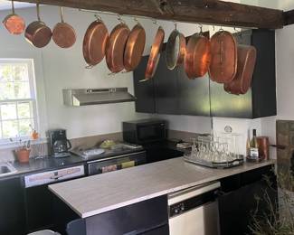 Large Set of Antique Copper Pans