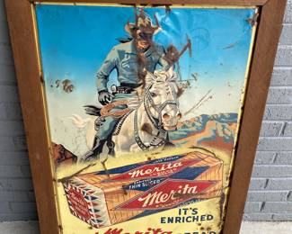 Original Merita Bread Lone Ranger Sign in Wooden Frame