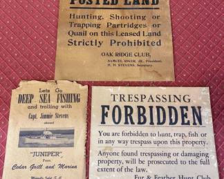 Oak Ridge Club Posted Land Notice/Fur and Feather Hunt Club Trespassing Sign