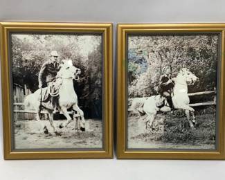 Framed Black and White Horse Riding Photographs with Gold Frame