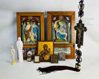 Religious Wall Plaques with Madonna and Child, Last Supper, and Icon Set