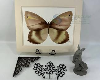 J. Hutton Butterfly Art Print & Rabbit Statues