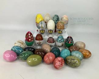 Decorative Stone Eggs and Bavaria Porcelain Egg Cups