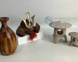 Stone Lanterns, Samurai Helmet Replica & Decorative Wooden Vase