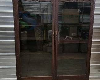 Antique Wooden Cabinet with Glass Doors
