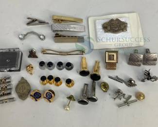 Vintage Men's Accessory Lot: Cufflinks, Tie Clips, Lapel Pins & Badges