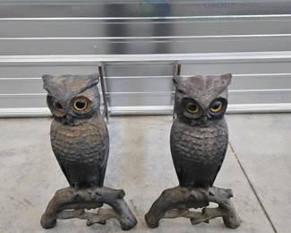Cast Iron Owl Andirons