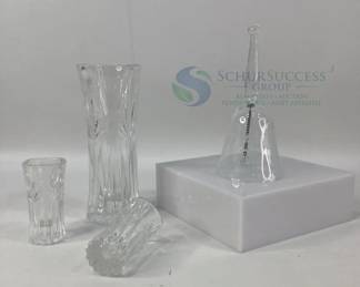 Crystal Glass Bell, Shot Glasses, & Bud Vase