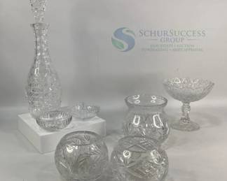 Crystal Glassware Set with Decanter and Vases