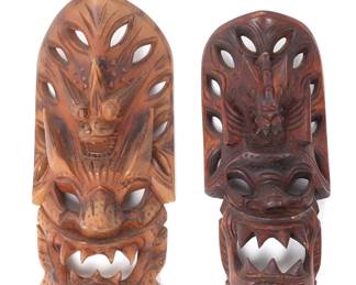 Lot 437 Lot of Two Vintage Hand Carved Filipino Dragon Masks