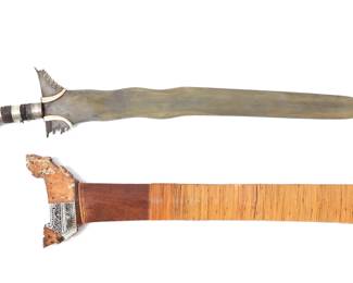 Lot 24 Philippines WWII 5 Wave Moro Kris w Scabbard