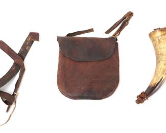 Lot 53 Early 19th Century Leather Bag with Powder Horn