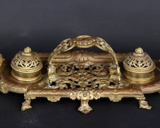 Lot 499 Continental Brass Ink Stand