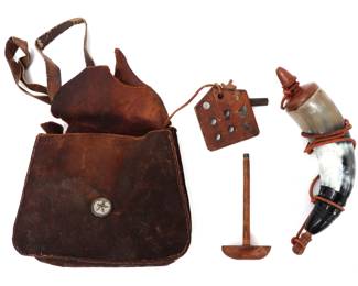 Lot 54 Civil War Leather Musket Pouch with Tools Powder Horn