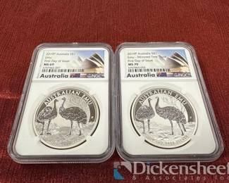 2019 AUSTRALIAN EMU/QUEEN ELIZABETH II SILVER DOLLAR COINS