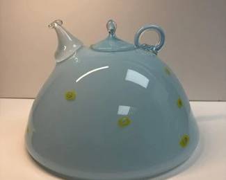 1980 RICHARD MARQUIS BLUE MURRINE TEAPOT
Approx 8 inches tall x 10 inches in diameter