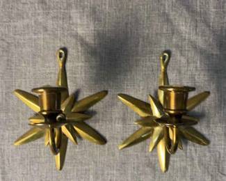 Mid Century Modern Brass Starburst Candle Holders, Set Of 2