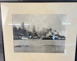 Old Black And White Photograph Of A Harbor Scene Oregon coast 19th Century