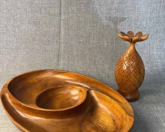 Carved Honkeypod Wood Serving Platter, Philippines Money Pod Wood Pineapple Toothpick Holder