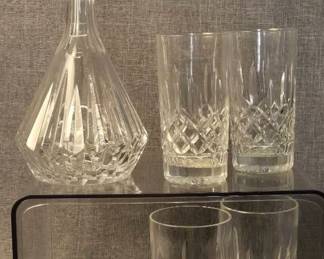 Set Of 4 Waterford Lismore Crystal Claret Glasses Gorham La Scala Clear Crystal Glass Decanter.