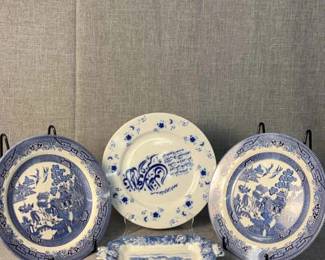 Churchill Blue Willow Dinner Plate 2PC, Royal Copenhagen Plate, Rorstrand Porcelain Tray
