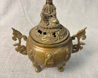 Chinese Bronze Handcarved Kwanyin Incense Burner
