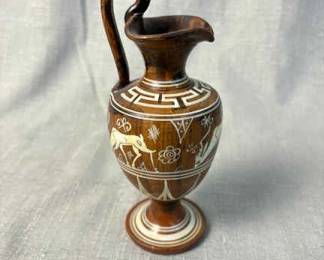 Vintage Wooden Greek Pitcher Jug 