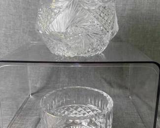 Set Of 2 Tyrone Irish Hand Cut Crystal Biscuit Barrel Jar And Heavy Cut Crystal Bowl