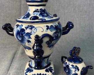 Hand Painted Russian Gzel Samovar Teapot