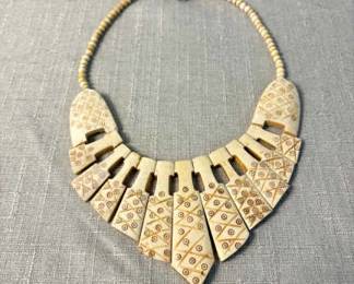 Hand Carved Bone Necklace With Hook Clasp