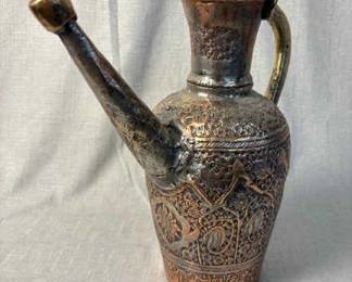 Vintage Persian Copper and Silver Pitcher Ewer 
