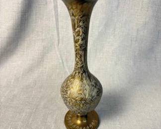 Vintage Etched Brass Vase