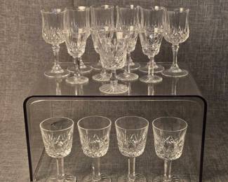 Set Of 9 Waterford Lismore Crystal Claret Small Cups And 6 Longchamp Cristal dArques Cups.