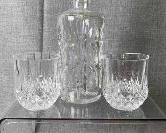 Set Of 3 Crystal Whiskey Decanter And Cristal DArques Longchamp Double Old Fashioned Glasses