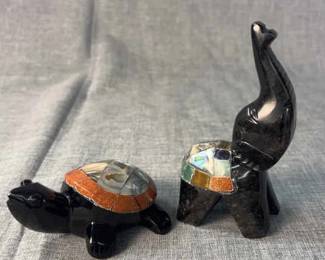 Hand Carved Obsidian Miniature Stone Elephant Turtle