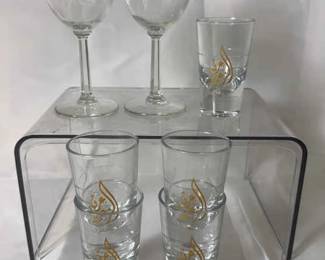 Set Of 7 Embassy Of The United States Riyadh Wine Glasses And Shot Glasses 