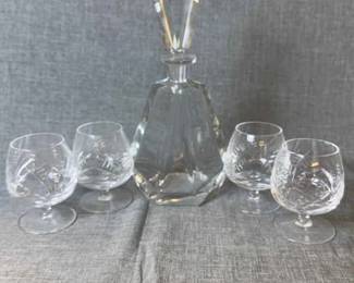 Set Of 5 Desnia Crystal Decanter And Crystal Brandy Snifters 