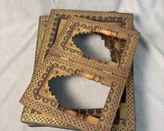 3 Vintage Middle Eastern Wooden Frames With Brass Trimming
